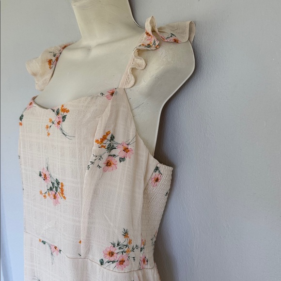 Lily Rose ivory pink floral ruffle cap spaghetti strap sweetheart midi dress XL - Picture 7 of 15